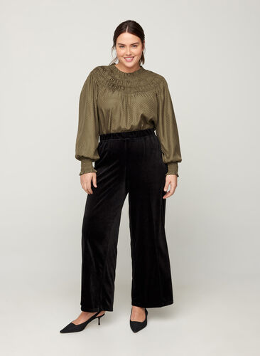 Wide velour trousers, Black, Model image number 1