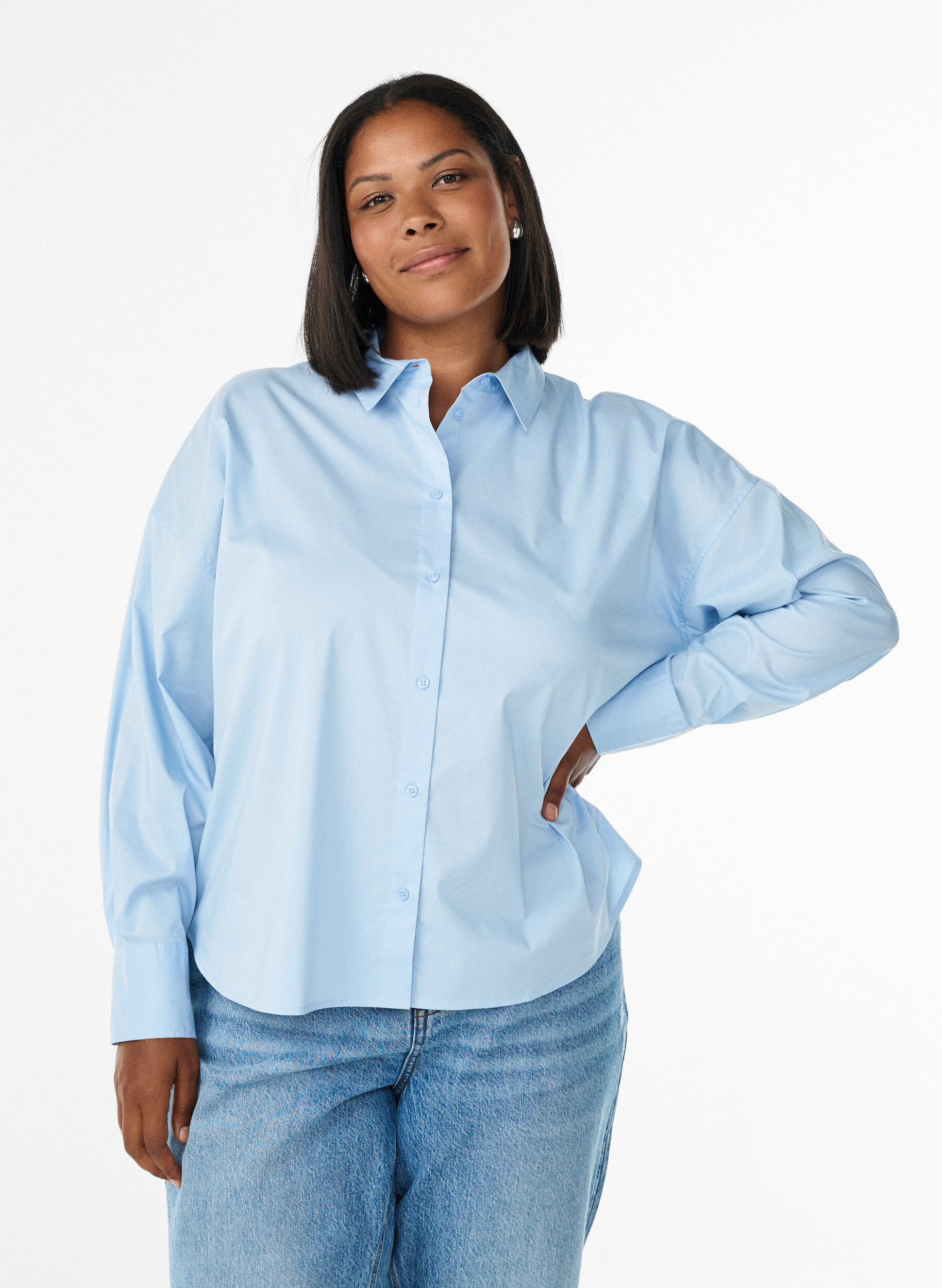 Zizzifashion Classic cotton shirt with a loose fit, Light Blue, Model image number 0