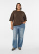 Loose knitted blouse with short sleeves, Brown, Model image number 1