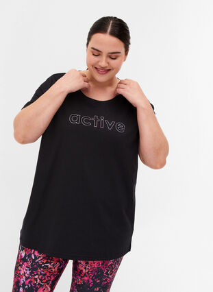 Cotton exercise t-shirt with print, Black Lights Active, Model image number 0