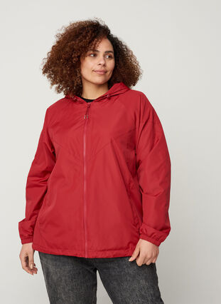 Short jacket with a zip and hood, Rio Red, Model image number 0