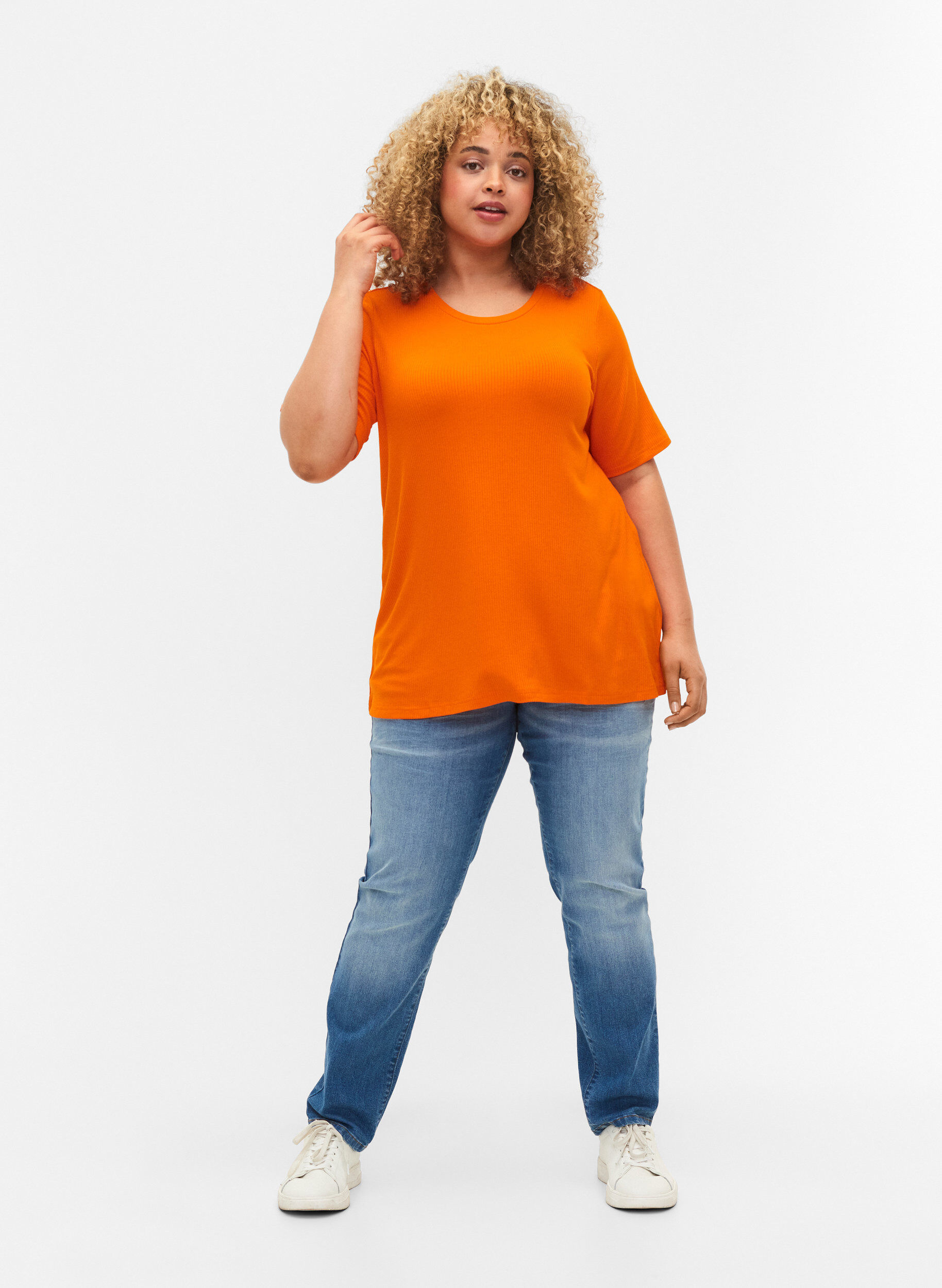 Zizzifashion T-shirt in viscose with rib structure, Exuberance, Model image number 2