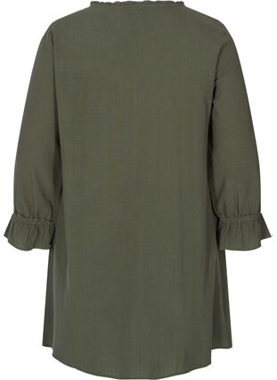 Cotton tunic with embroidery and tie details, Thyme, Packshot image number 1