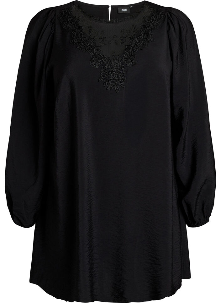 Tunic in viscose with lace detail, Black, Packshot image number 0