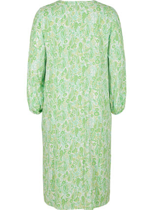 Printed viscose midi dress with long sleeves, Green Paisley AOP, Packshot image number 1