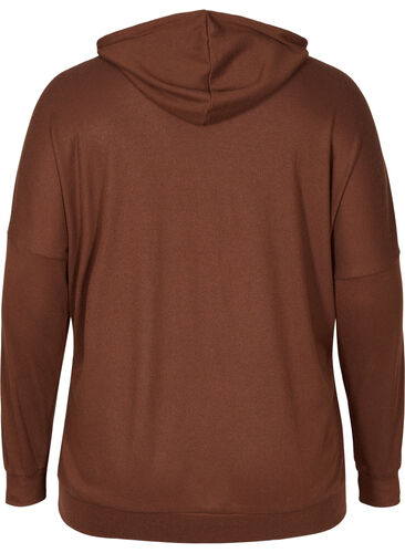 Ribbed fabric hoodie, Dark Brown Mel. , Packshot image number 1