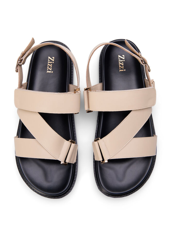 Wide fit - Leather sandal with adjustable straps, Beige, Packshot image number 2