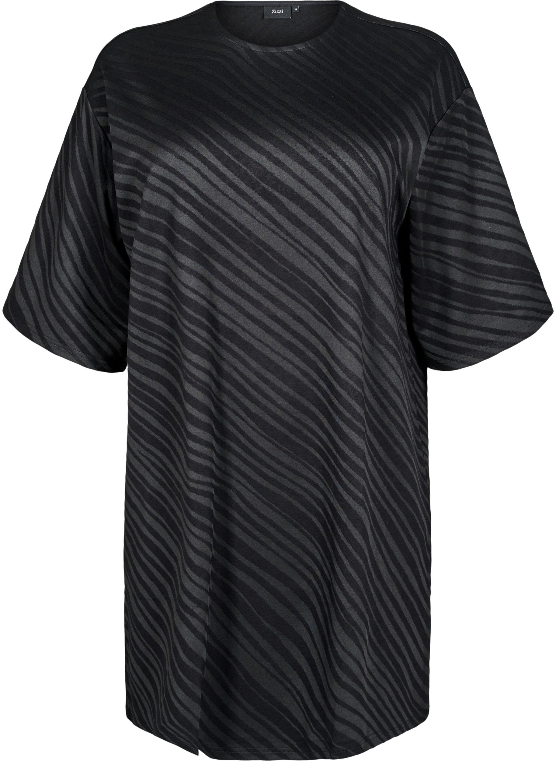 Zizzifashion Patterned dress with 3/4 sleeves, Black, Packshot image number 0