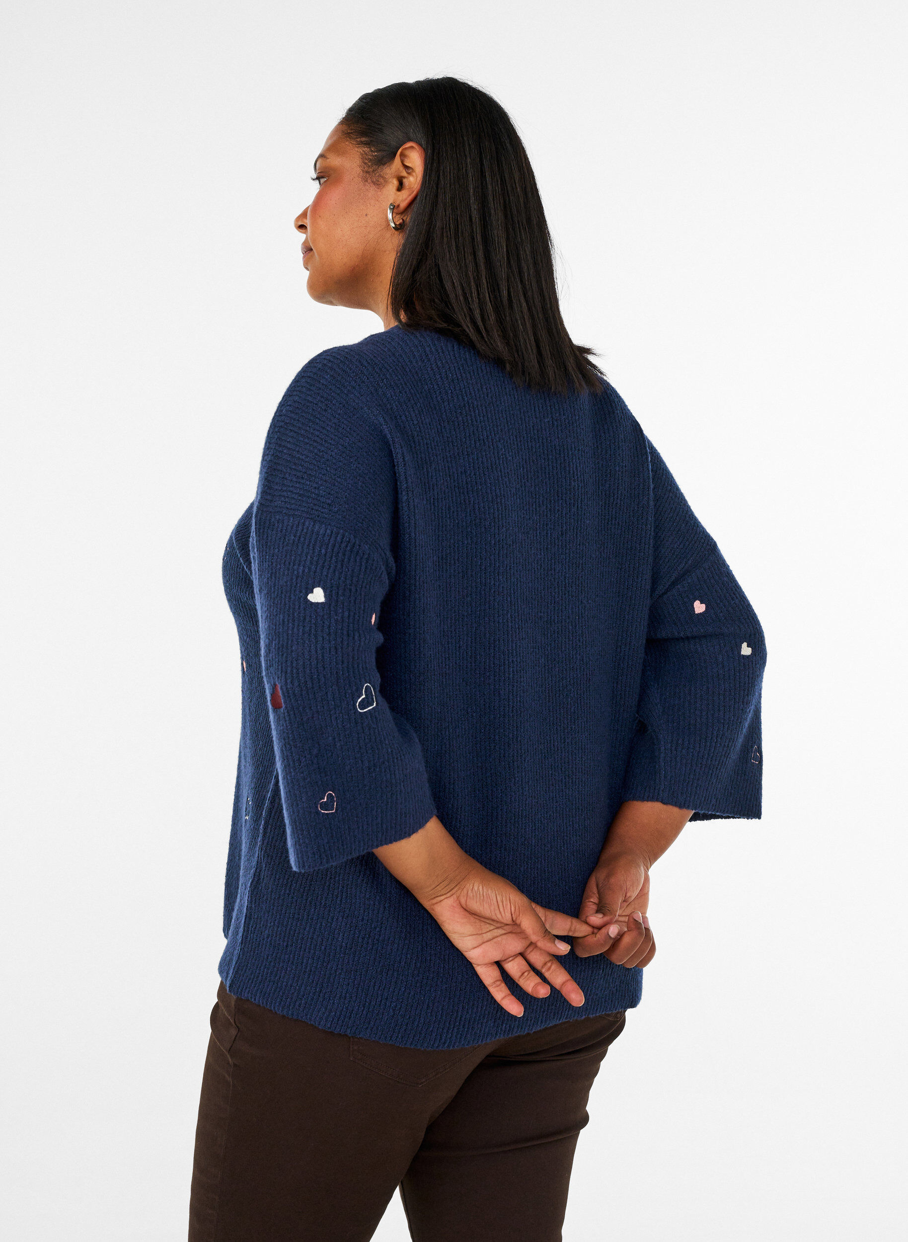 ZizzifashionJumper with hearts and 3/4 sleeves, Blue, Model image number 2