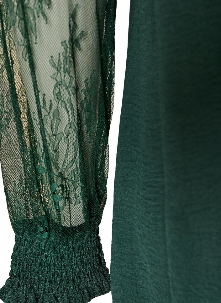 Tunic with sheer lace sleeves, Green, Packshot image number 4