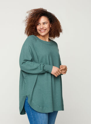 Textured knitted poncho, Sea Pine Mel., Model image number 0