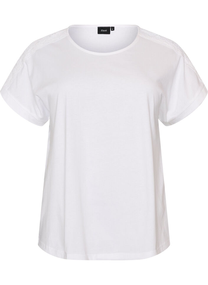 Cotton T-shirt with crochet detail, White, Packshot image number 0