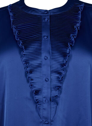 Satin shirt blouse with ruffle details, Deep Ultramarine, Packshot image number 2