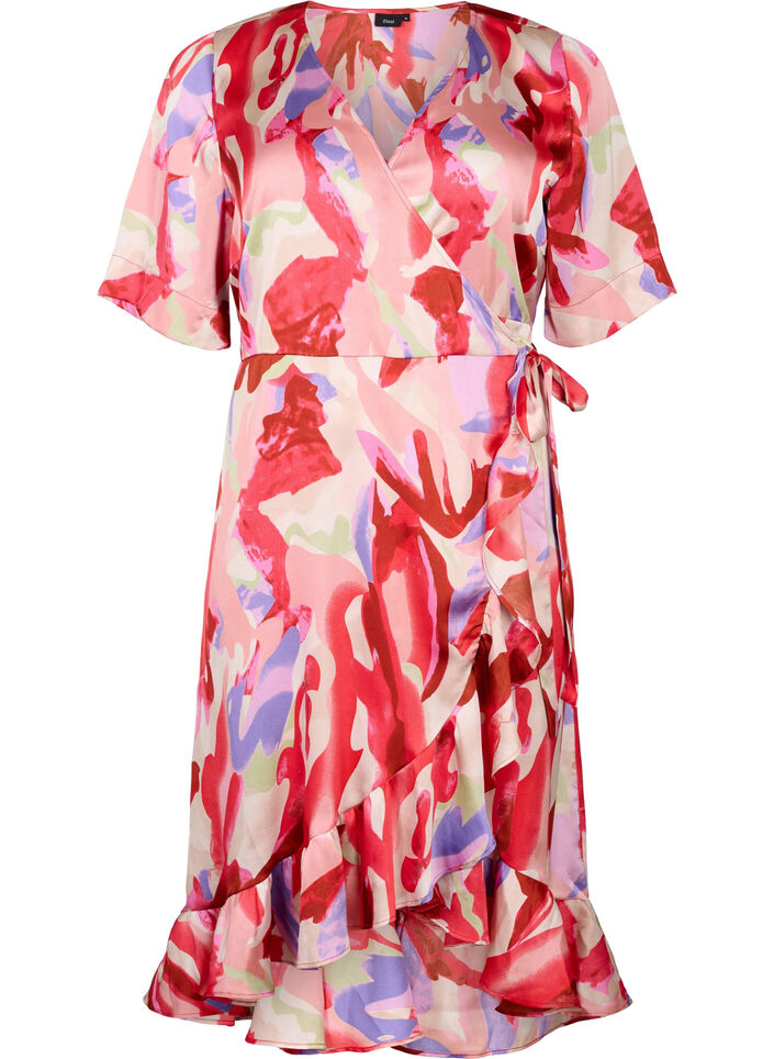 Satin wrap dress with print, Geranium Graphic AOP, Packshot image number 0