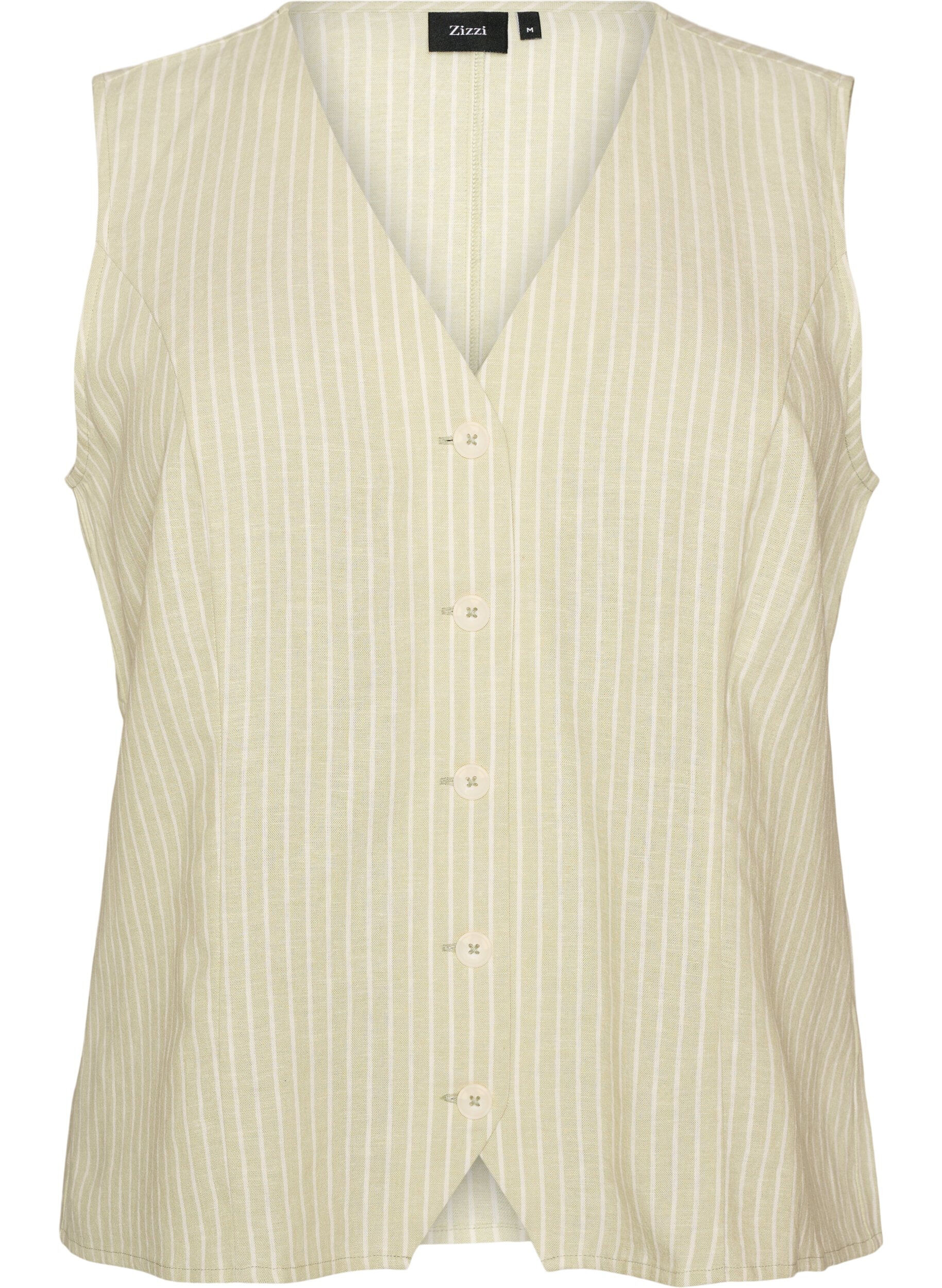 Zizzifashion Striped vest in linen and viscose, Green, Packshot image number 0