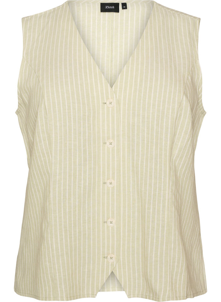 Striped vest in linen and viscose, Green, Packshot image number 0