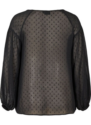 Long-sleeved, dotted mesh blouse, Black, Packshot image number 1