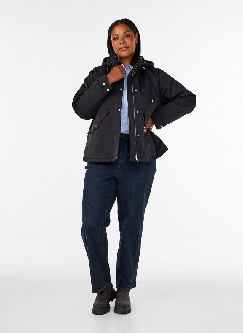 Padded parka with a detachable hood, Black, Model image number 1