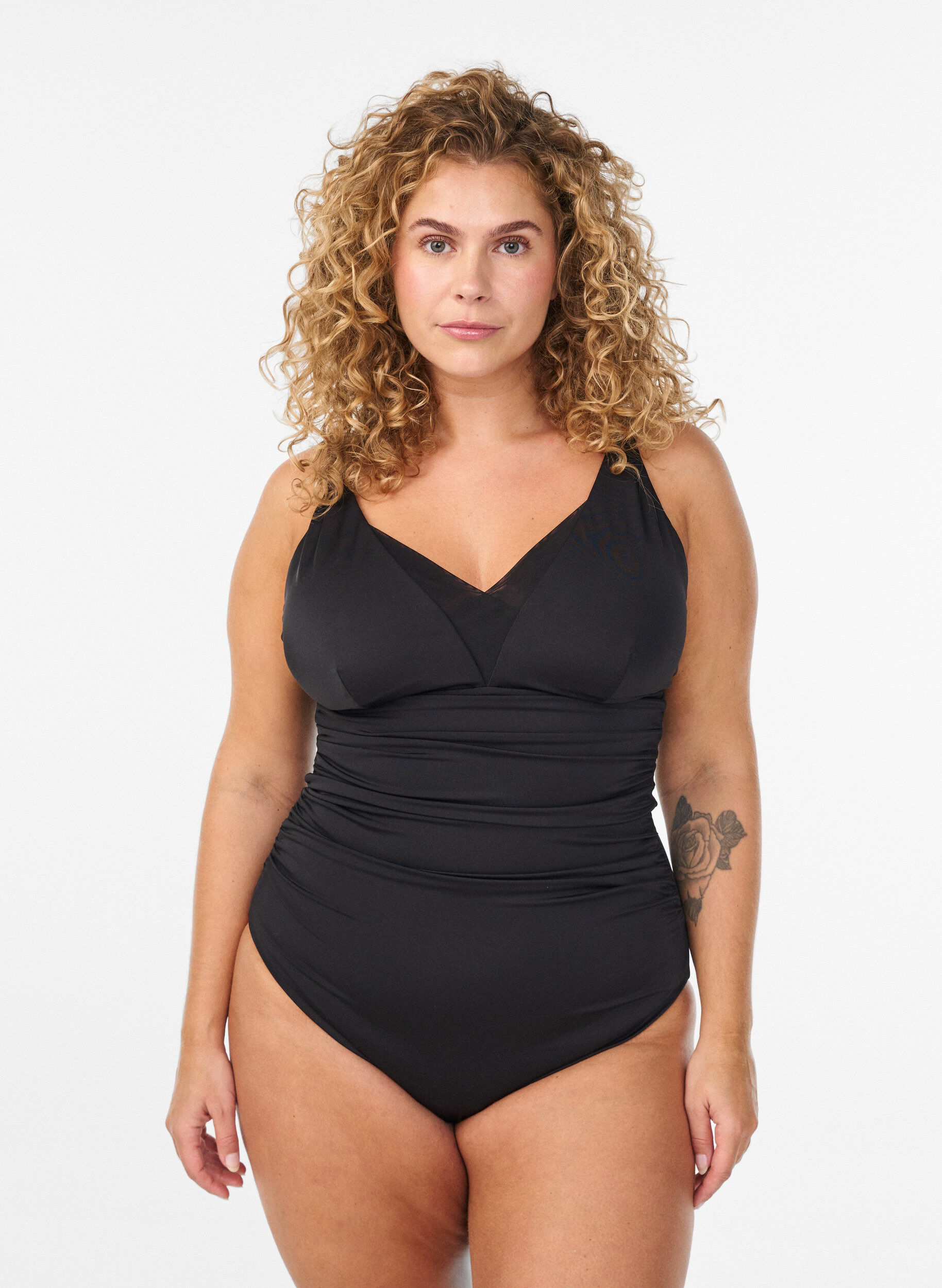 Zizzifashion Swimsuit with v-neck and mesh detail, Black, Model image number 0