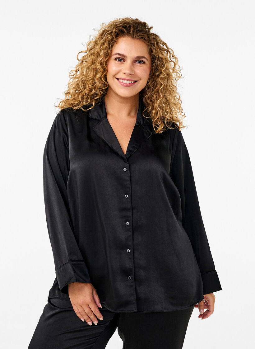 Satin nightshirt, Black, Model image number 0
