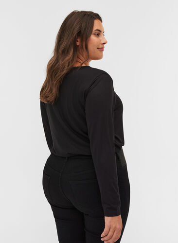 Long sleeve, viscose basic blouse, Black, Model image number 1