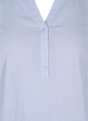 Shirt blouse in cotton with a v-neck, Icelandic Blue, Packshot image number 2