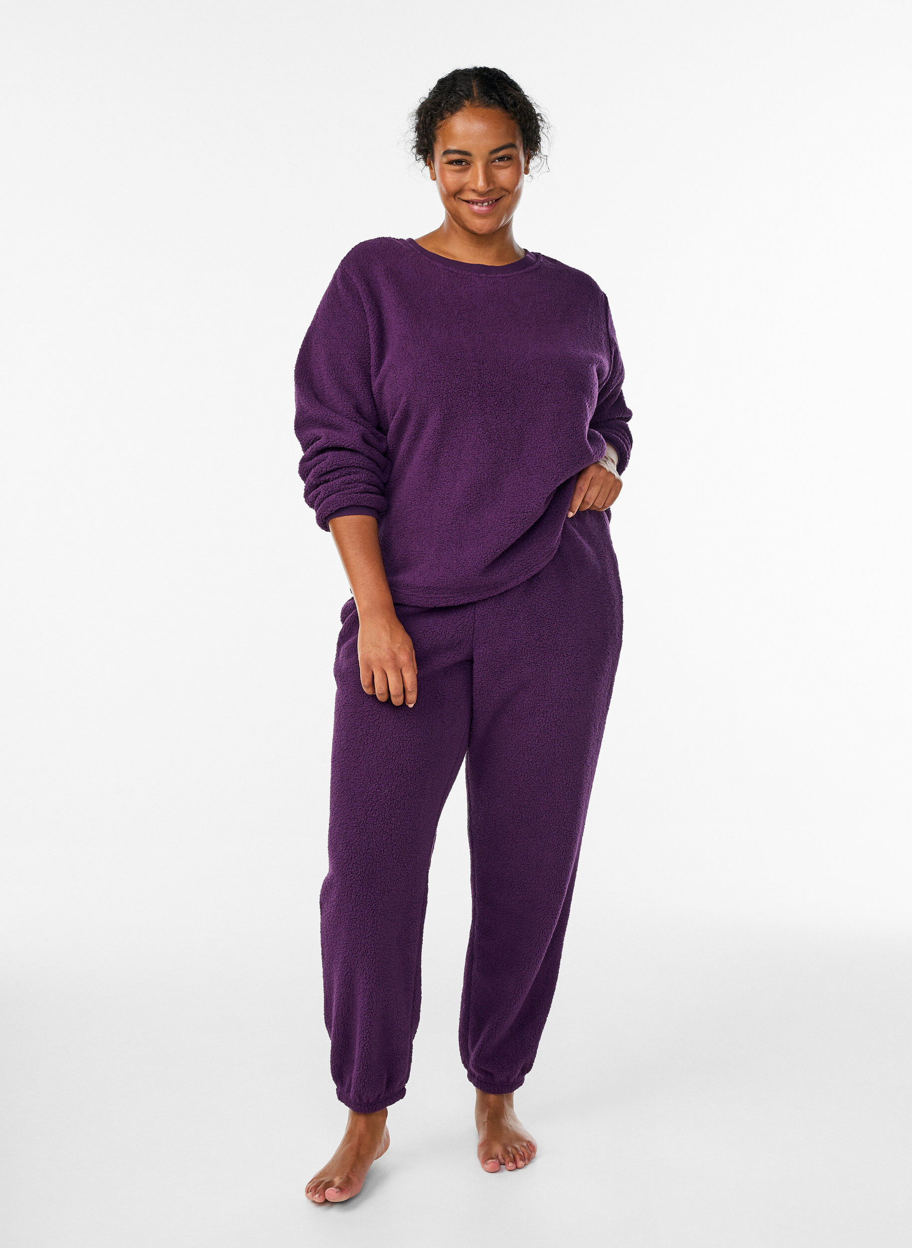 Zizzifashion Soft teddy fleece sweater, Purple, Model image number 1