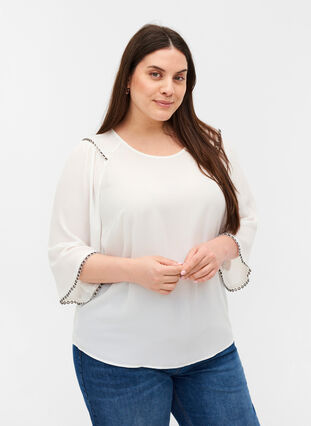 Blouse with 3/4-length Sleeves and Rivets, Snow White, Model image number 0
