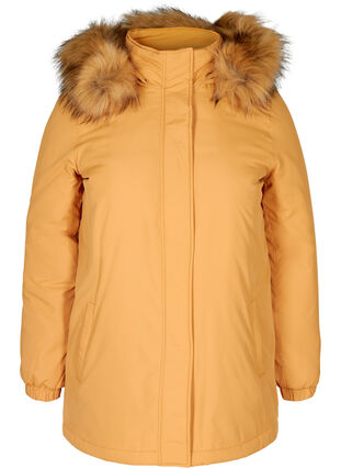 Jacket with a fake fur collar and drawstring waist, Spruce Yellow, Packshot image number 0