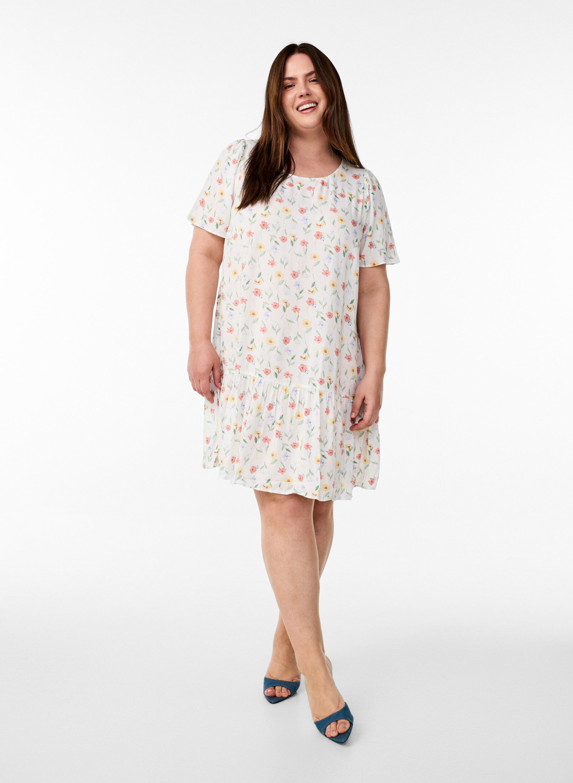 ZizzifashionDress in viscose with cutline, White, Model image number 1