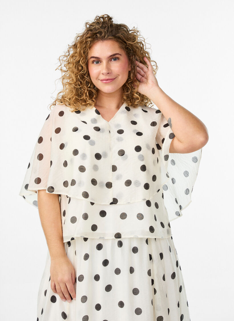Layered top with polka dot pattern, Vanilla, Model image number 0