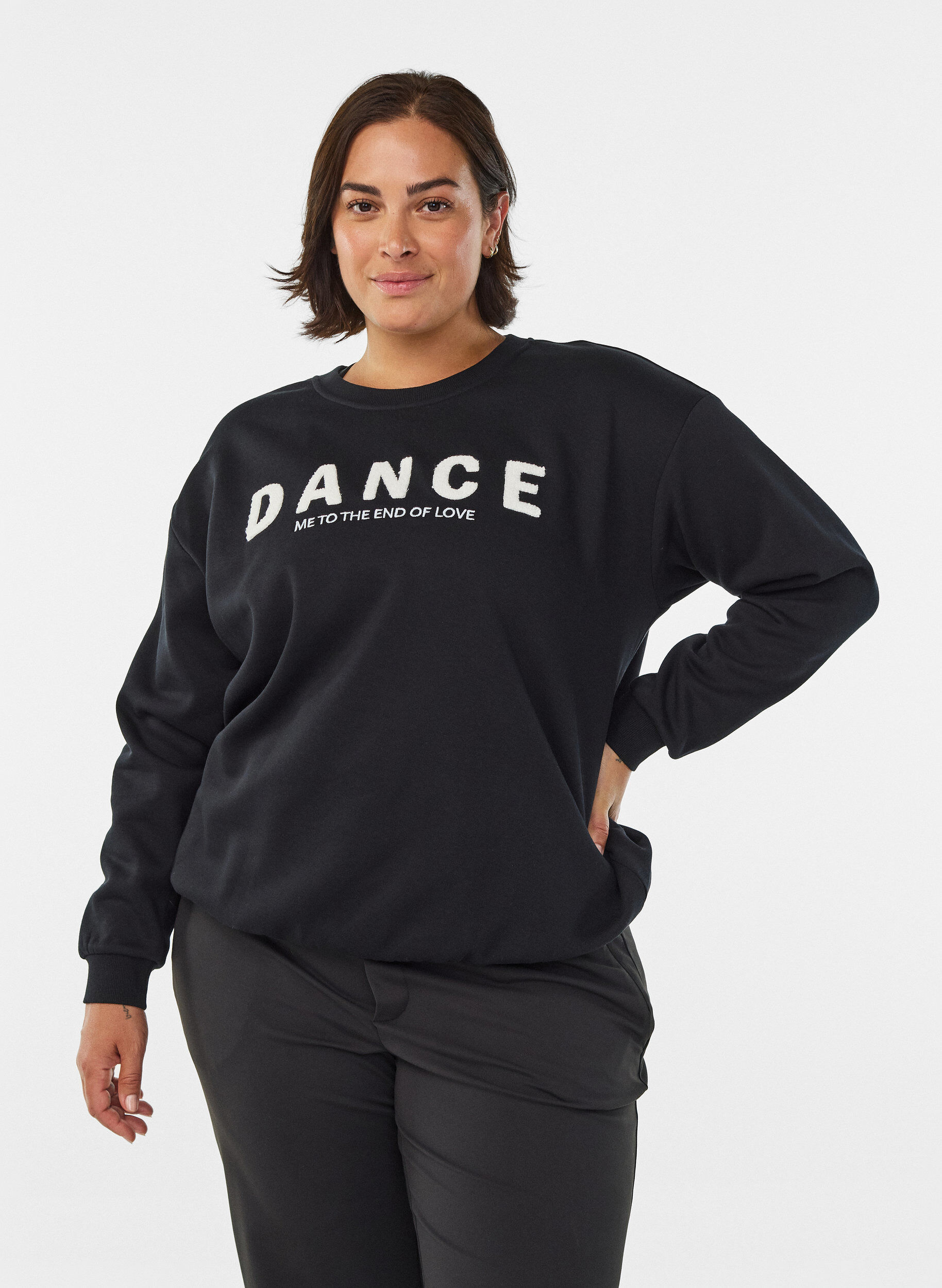 Zizzifashion Sweatshirt with terry text, Black, Model image number 0