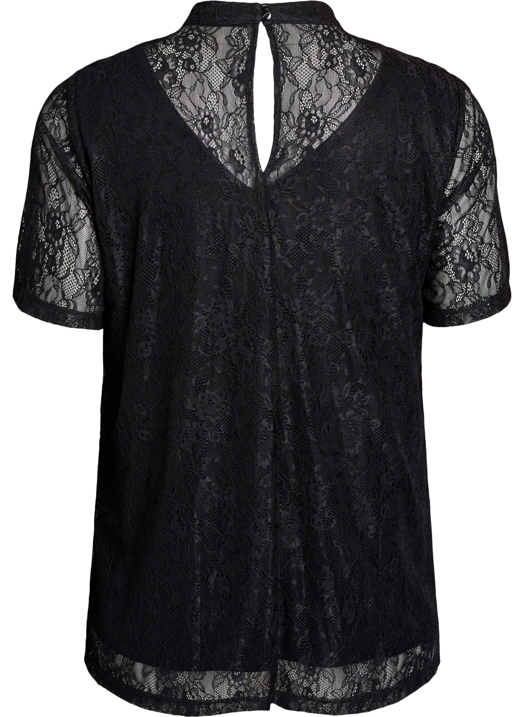 Zizzifashion Lace blouse with twist detail and short sleeves, Black, Packshot image number 1