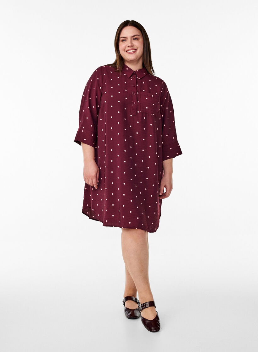 Short dress with collar and chest pocket, Red, Model image number 1