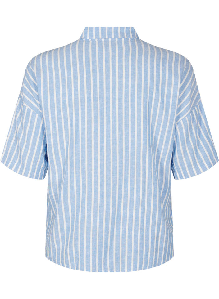 Striped shirt in linen and viscose, Light Blue, Packshot image number 1