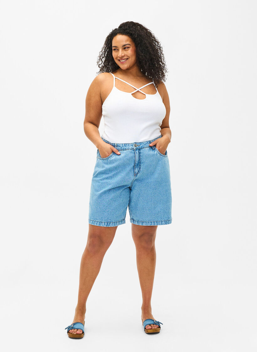 Organic cotton rib top with cross detail, Bright White, Model image number 2