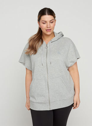 Short-sleeved sweatshirt with zip, Light Grey Melange, Model image number 0