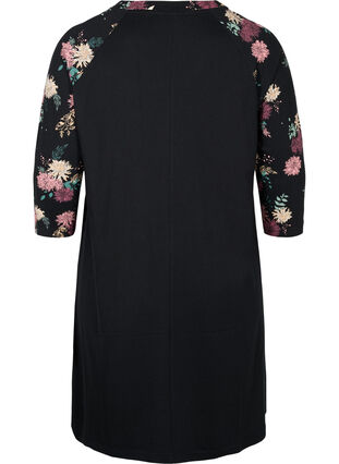 Organic cotton nightdress with print details, Black AOP Flower, Packshot image number 1