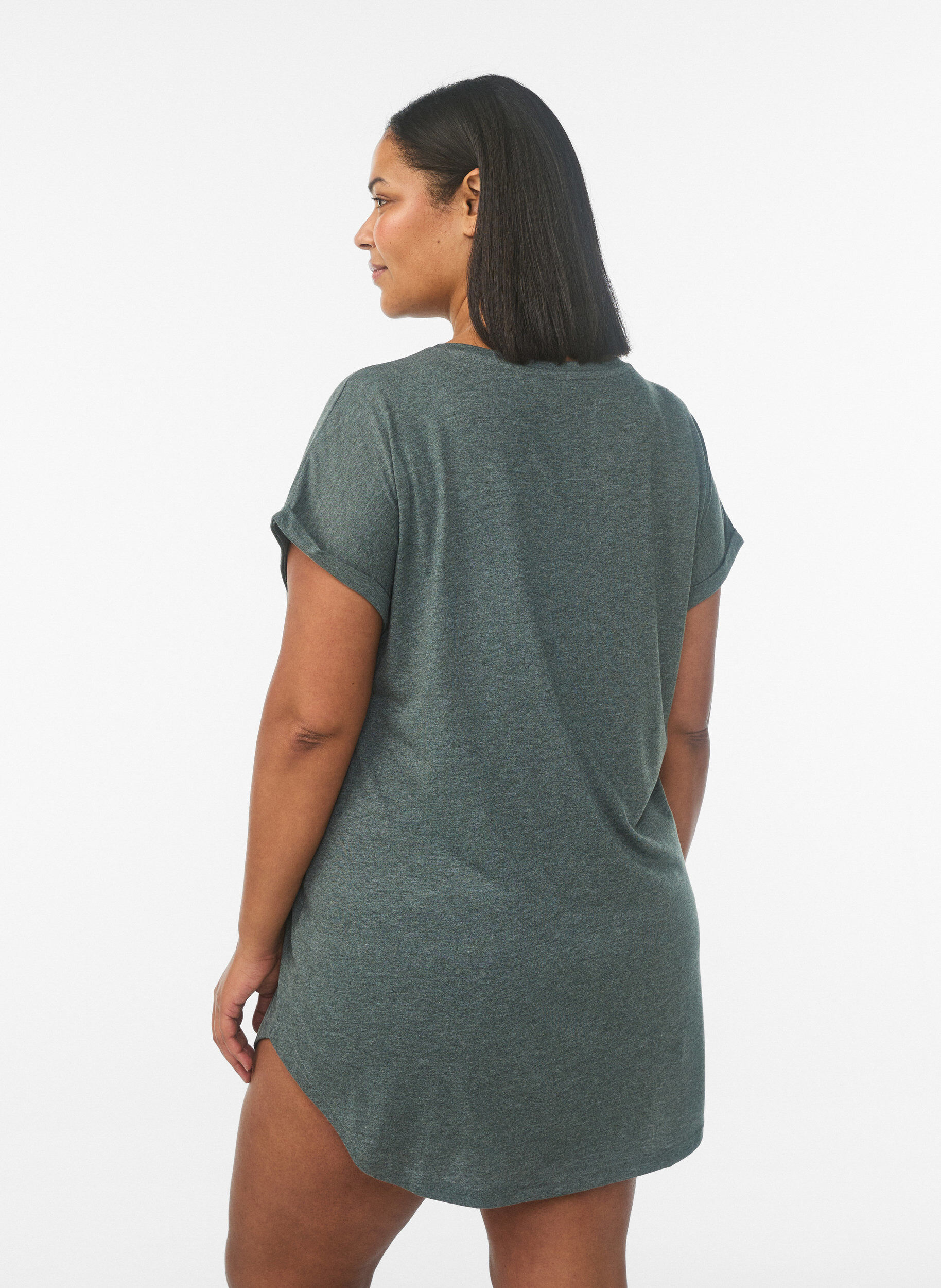 Zizzifashion Short sleeve nightgown with text print, Green, Model image number 2