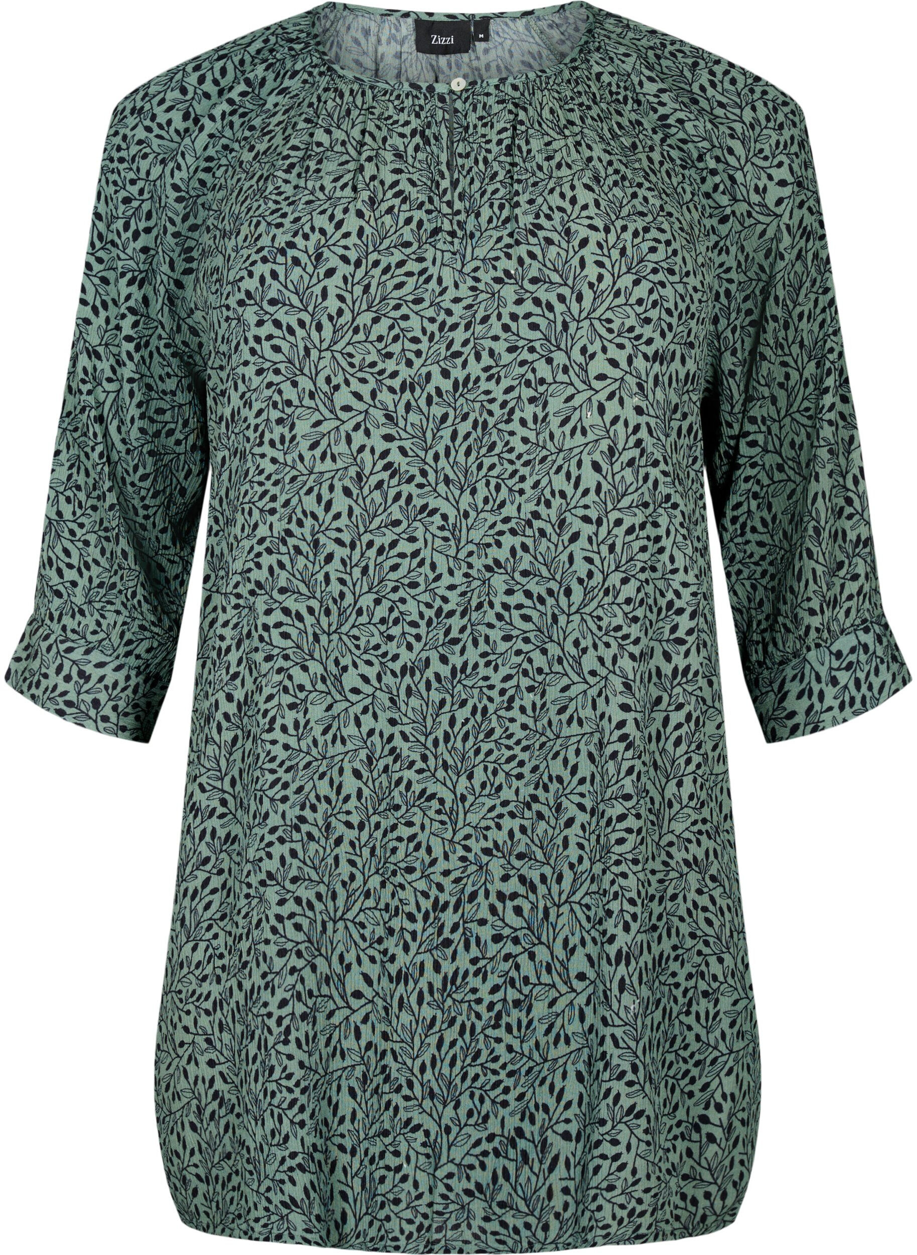 Zizzifashion Tunic in viscose with print and 3/4 sleeves, Green AOP, Packshot image number 0