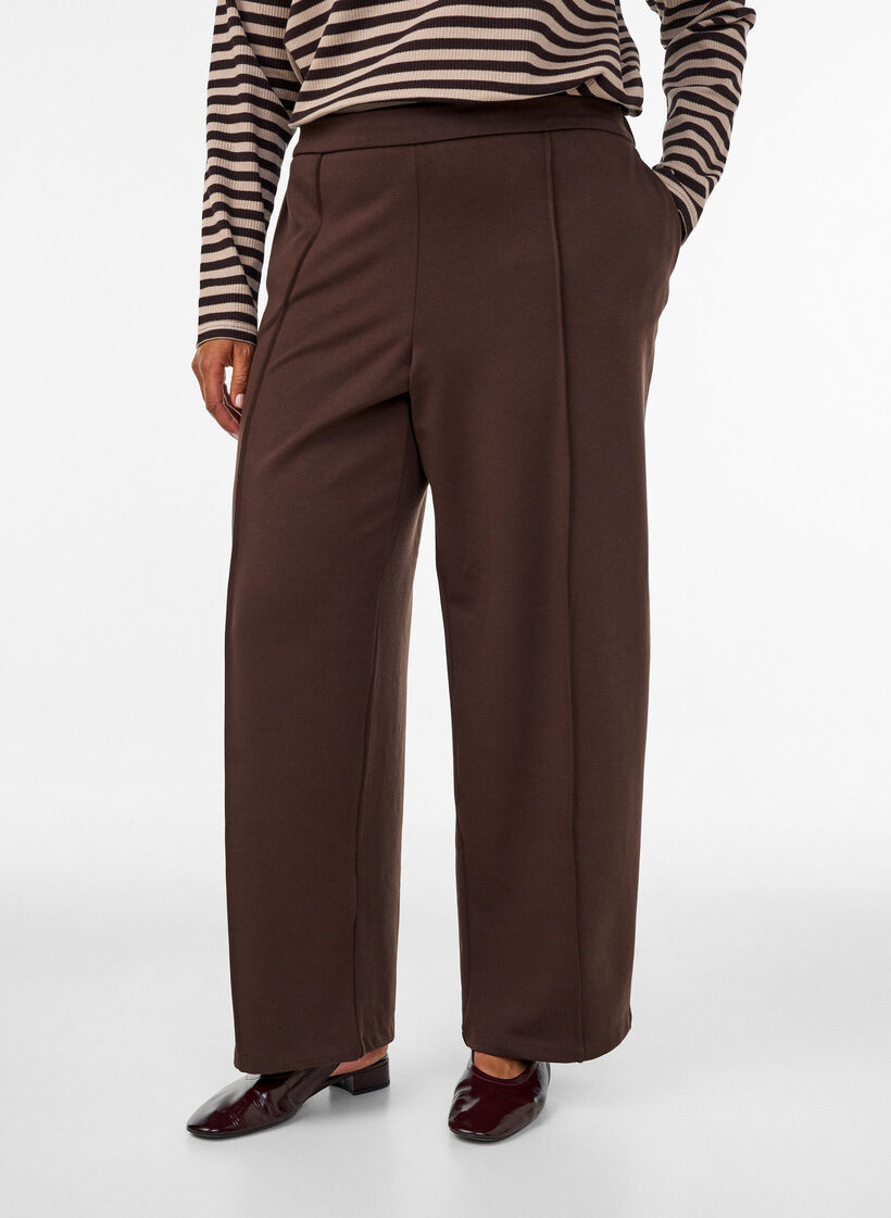 Loose jersey trousers with a high waist, Brown, Model image number 2
