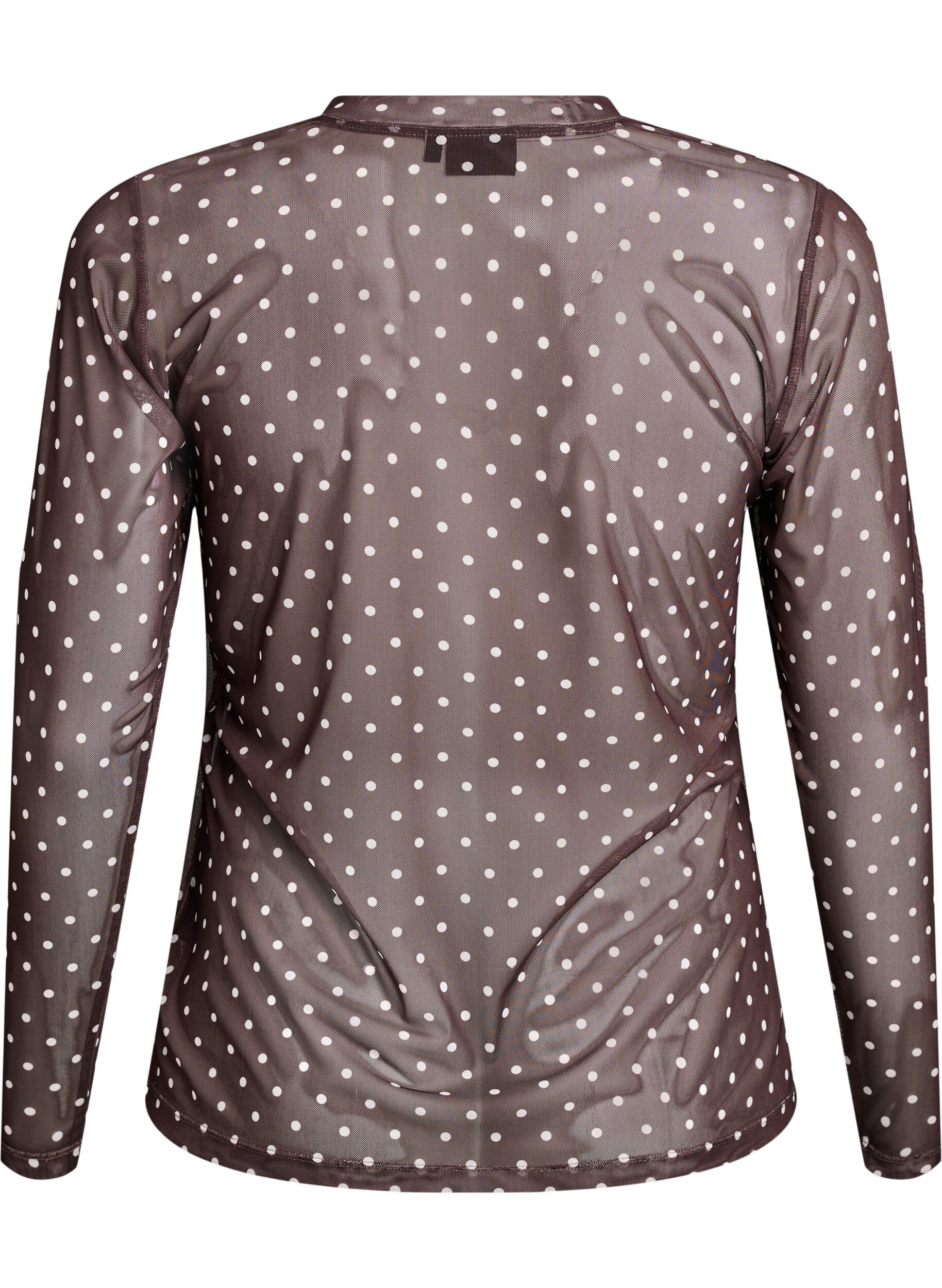 ZizzifashionMesh blouse with dots, Brown, Packshot image number 1