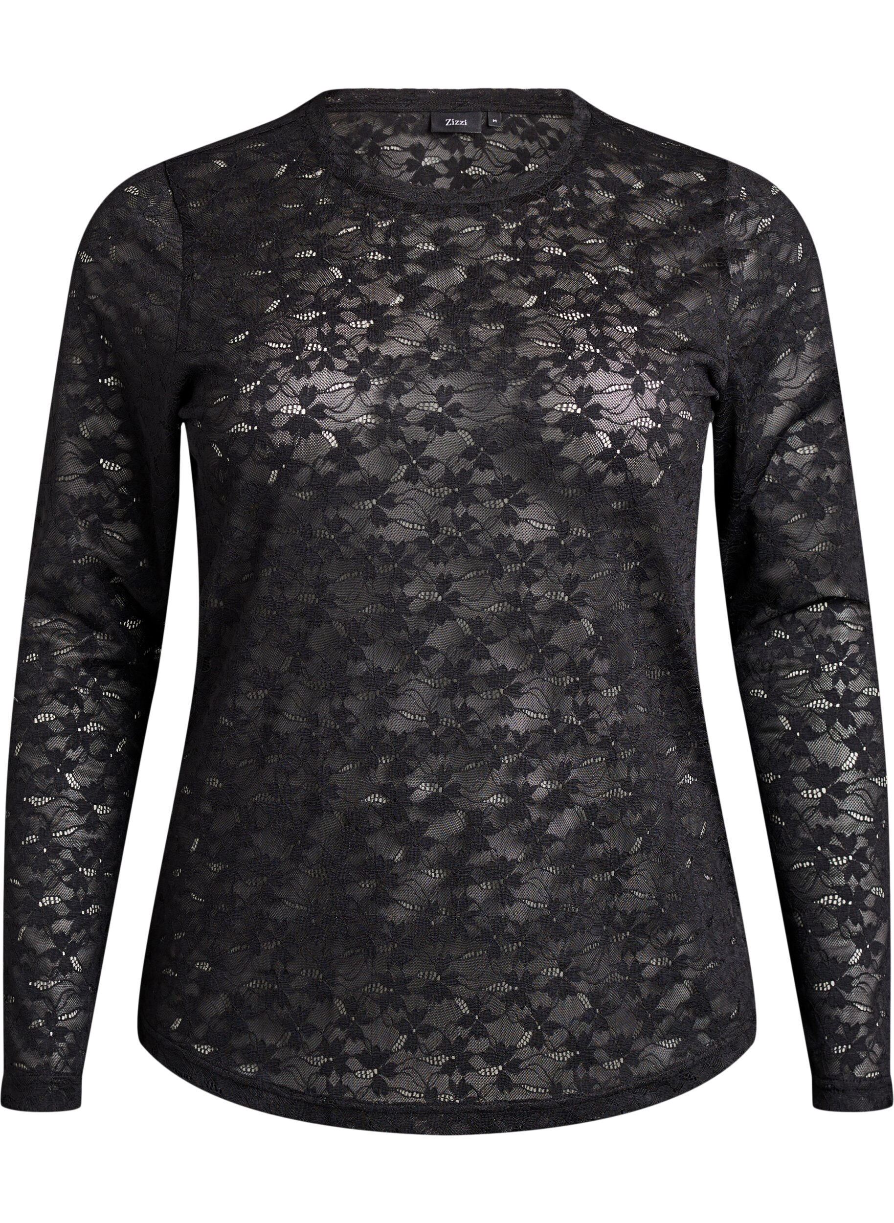 Lace blouse with round neck and slim fit