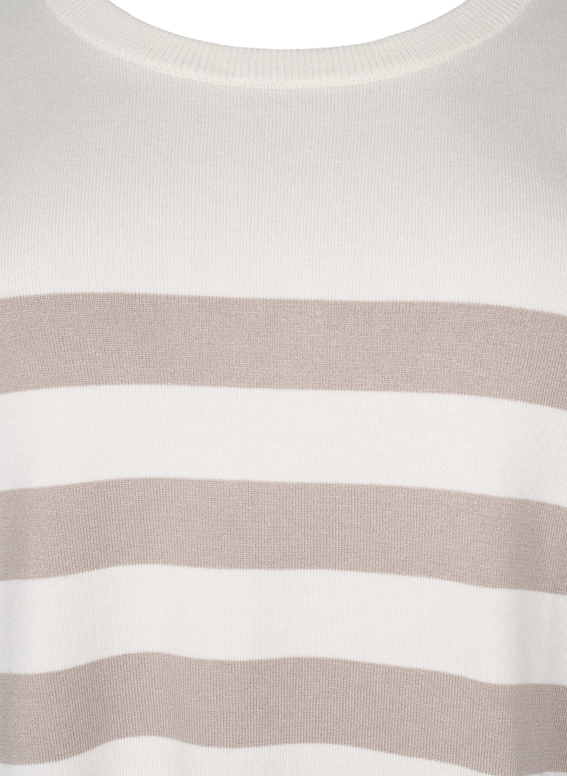 Zizzifashion Striped viscose pullover with 3/4 sleeves, Birch/Simply Taupe, Packshot image number 2