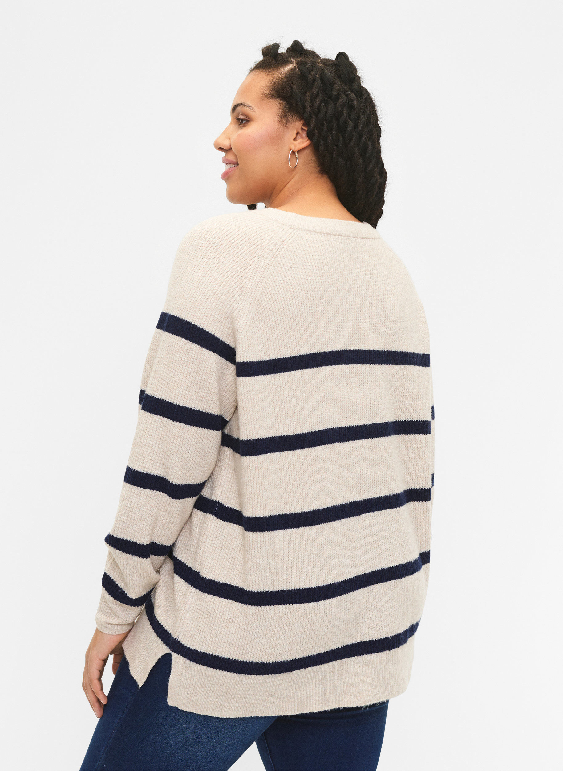 Zizzifashion Rib-knit sweater with stripes, P.Stone/Navy.B.Mel., Model image number 1