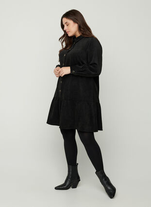 Short velvet dress with buttons, Black, Model image number 3
