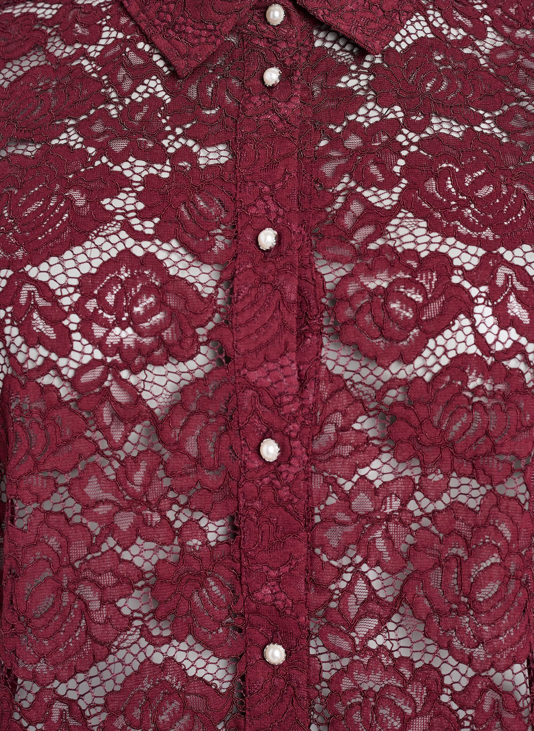 Zizzifashion Lace shirt blouse with pearl buttons, Dark Bordeaux, Packshot image number 2