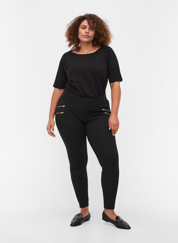 Plain leggings with zip details, Black, Model image number 0