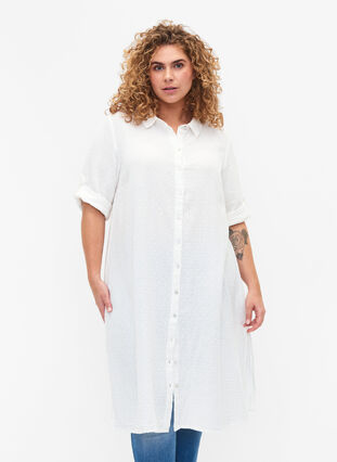 Cotton shirt dress with short sleeves, Snow White, Model image number 0