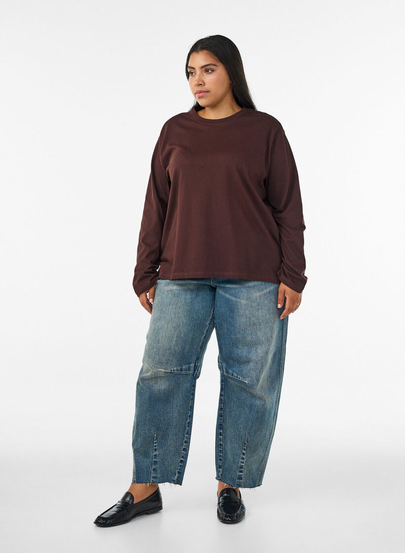 Basic t-shirt with long sleeves, Brown, Model image number 1